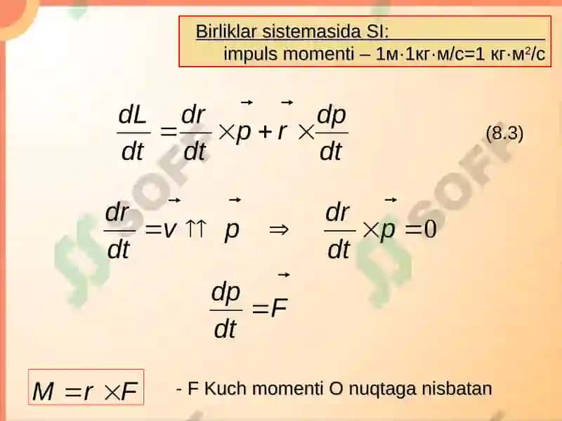 Zarrachaning O nuqtasiga nisbatan impuls momenti 4