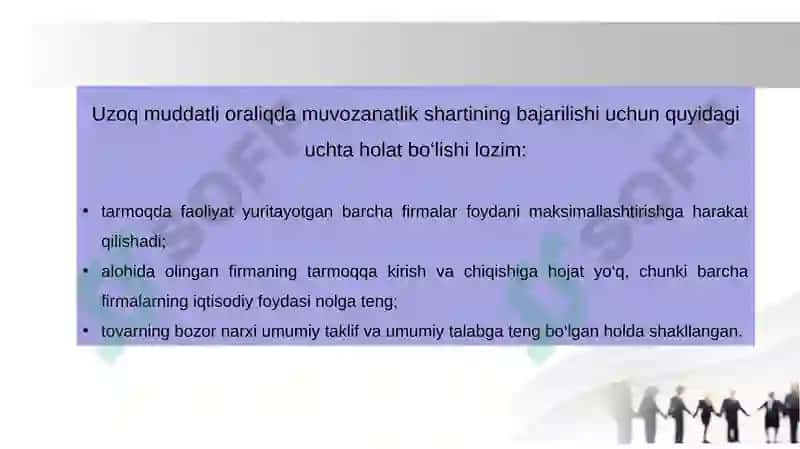 Raqobatlashgan bozorda uzoq muddatli oraliqda korxona foydasini maksimallashtirish. 4