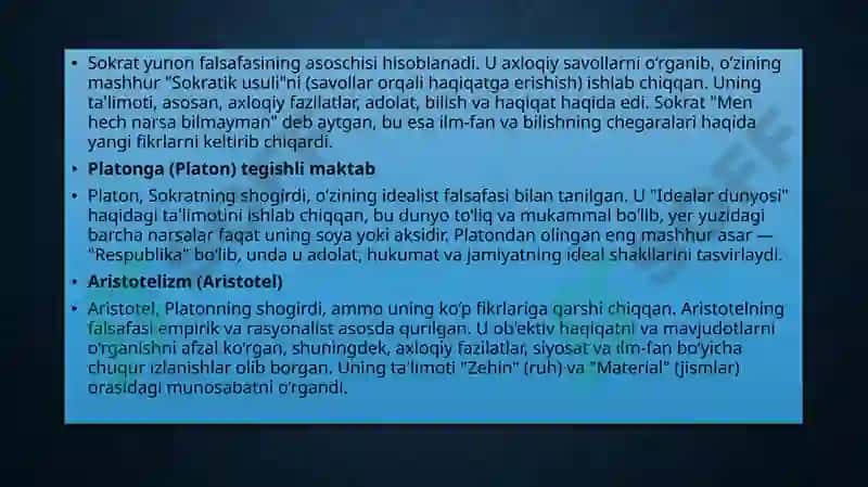 Qadimgi Yunoniston va Rim falsafiy maktablari taʼlimoti 4