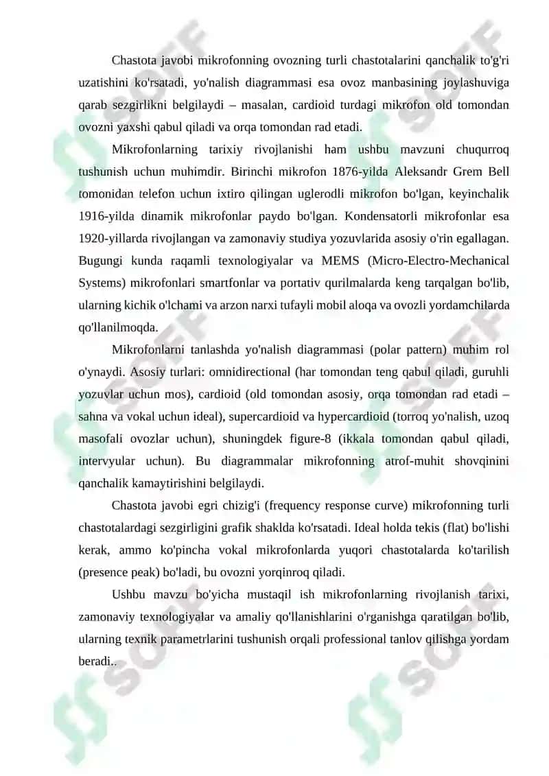 Mikrofonlar. Mikrofonlarning texnik tavsiflari va konstruktsiyalari 4