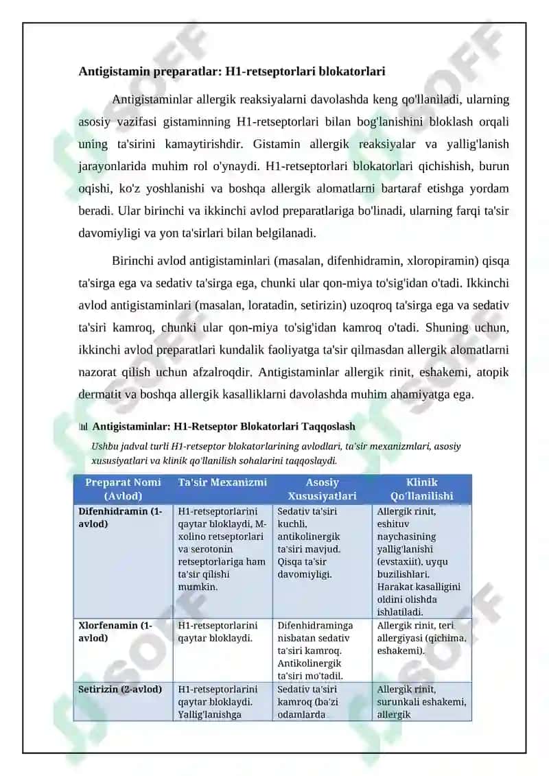 Allergiyaga qarshi vositalar: Turlari, ta'sir mexanizmlari va qo'llanilishi 4
