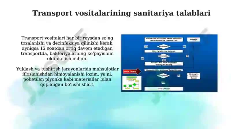 Oziq-ovqat mahsulotlarini transport vositalarida tashishning sanitariya shartlari 4