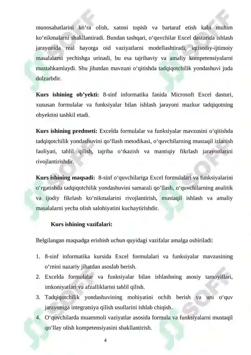 "8 - sinfda Excelda formulalar va funksiyalar" 4