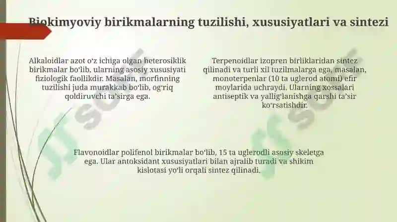 Dorivoroʻsimliklarning biokimyoviy tarkibi va ularning farmakologik ahamiyati 4