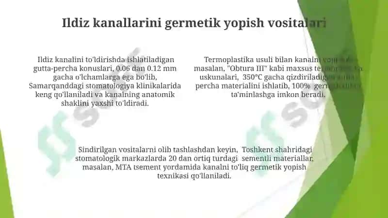 Ildiz kanallarini vaqinchalik plombalashda qollaniladigan vositalar 4