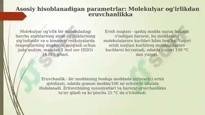 Kimyoviy birikmalarning hisoblash mumkin bo'lgan parametrlari 4