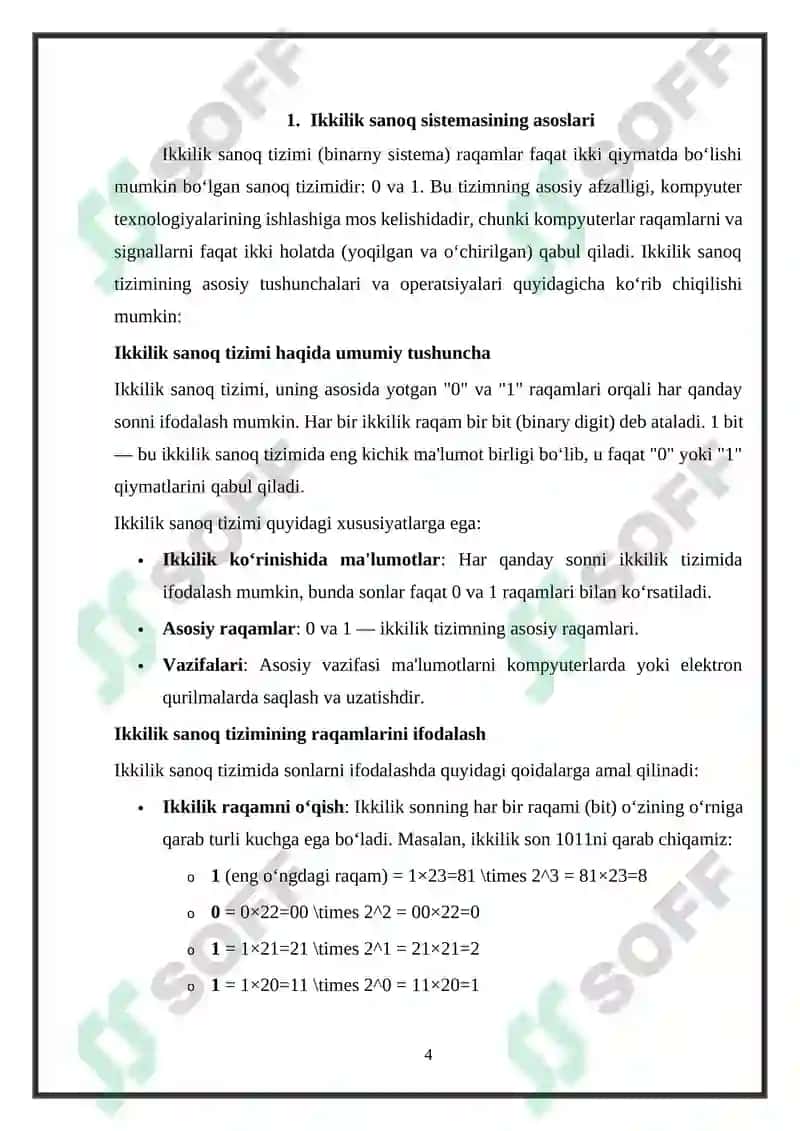 Ikkilik sanoq sistemasining tadbiqi 4