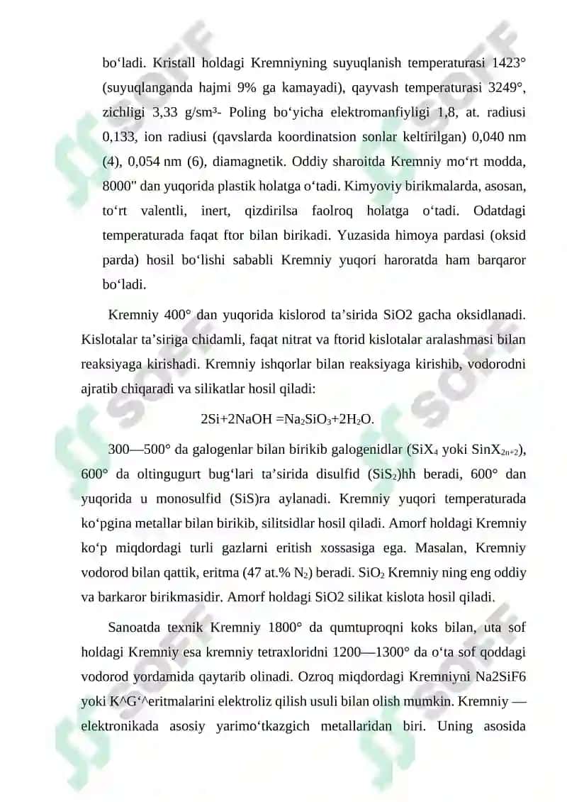 Kremniyning fizik va kimyoviy xossalari 4