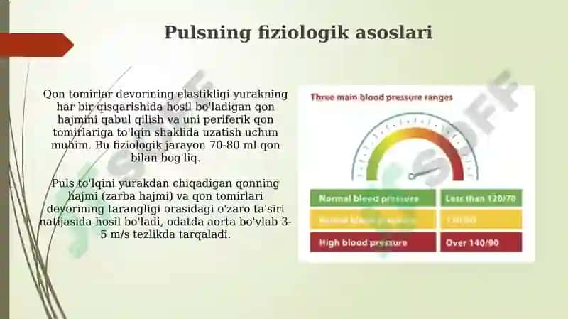 Pulsni tekshirish. Arterial bosim. Arterial bosimni o‘lchash. Gipertoniya va gipotoniya 4