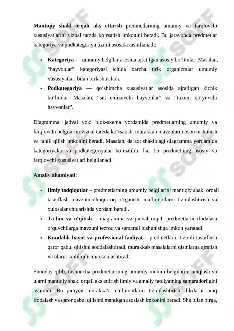 Tushuncha predmetlarining umumiy muhimbelgilarini aks ettiruvchi mantiqiy shakl 4