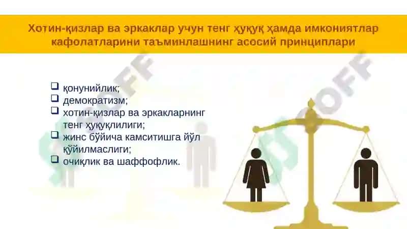 Хотин-қизлар ва эркаклар учун тенг ҳуқуқ ҳамда имкониятлар кафолатлари тўғрисида 4