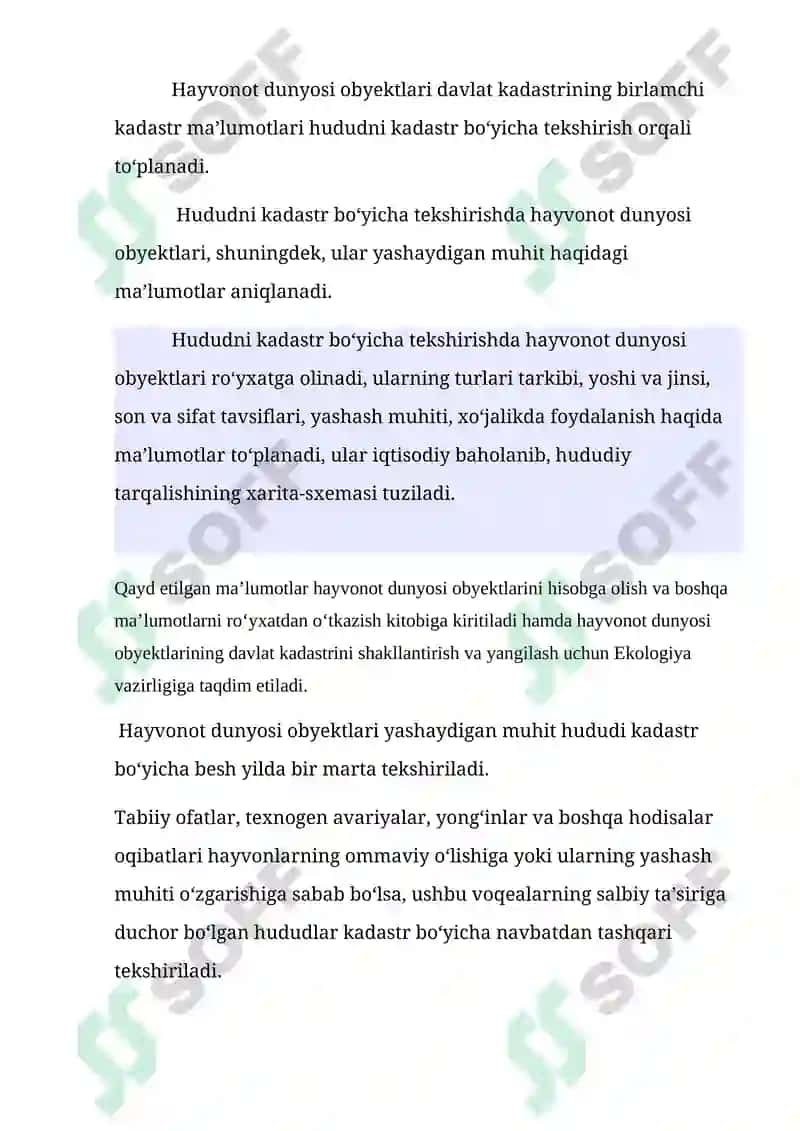 Hayvonot dunyosi obyektlari davlat kadastrini yuritish tartibi 4