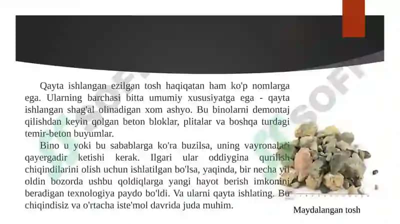 GOST 8269.0-97.“Qurilish ishlari uchun zich tog’ jinslari va sanoat chiqindilaridan maydalan gan tosh va shag‘al” 4