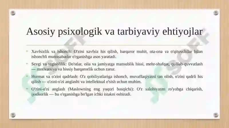 Bolalar va o'smirlarning psixologik va tarbiyaviy ehtiyojlari, ularning o'rganish qobiliyatiga ta'siri 4