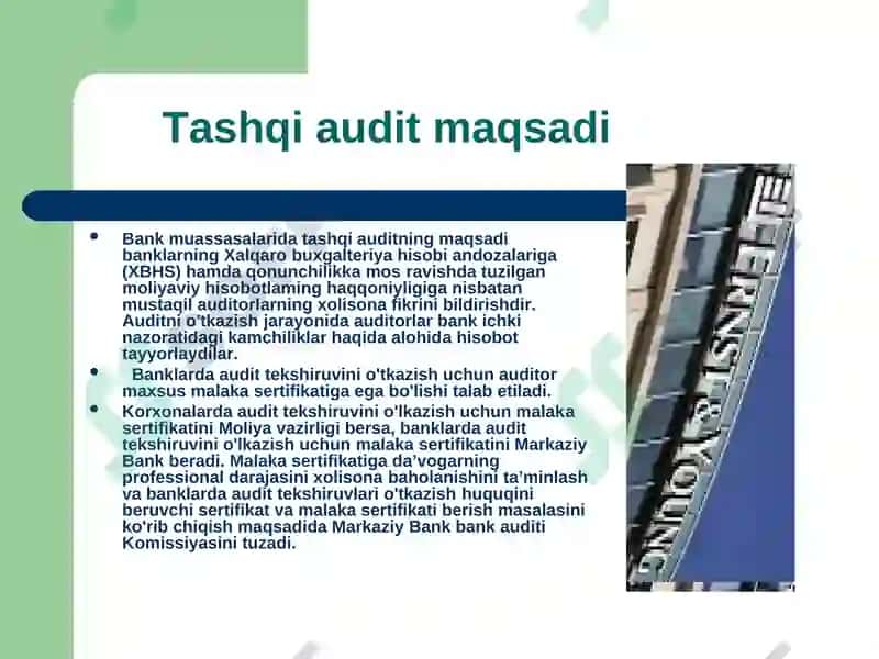 Bank auditifanining predmeti, metodiva vazifalari 4