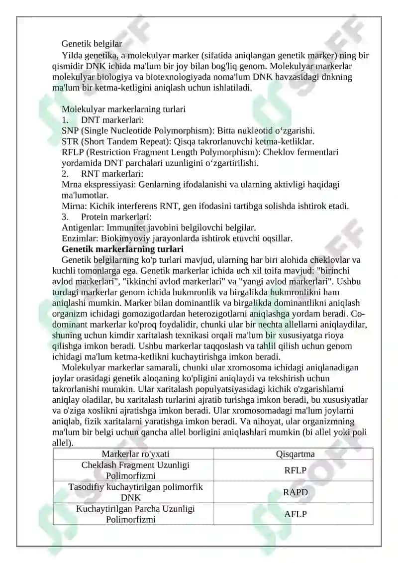 Molekulyar markerlar va ularning tadqiqotlarda ishlatilishi 4
