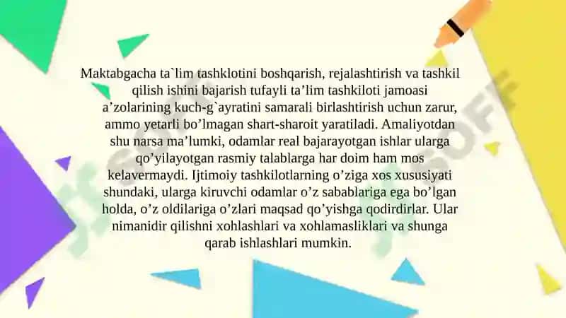 Maktabgacha ta'lim tashkiloti rahbariga qo'yiladigan talablar 4