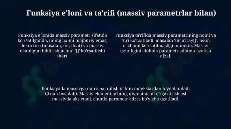 Bir o'lchovli massivlarni funksiya parametrlari sifatida qo'llanilishi 4