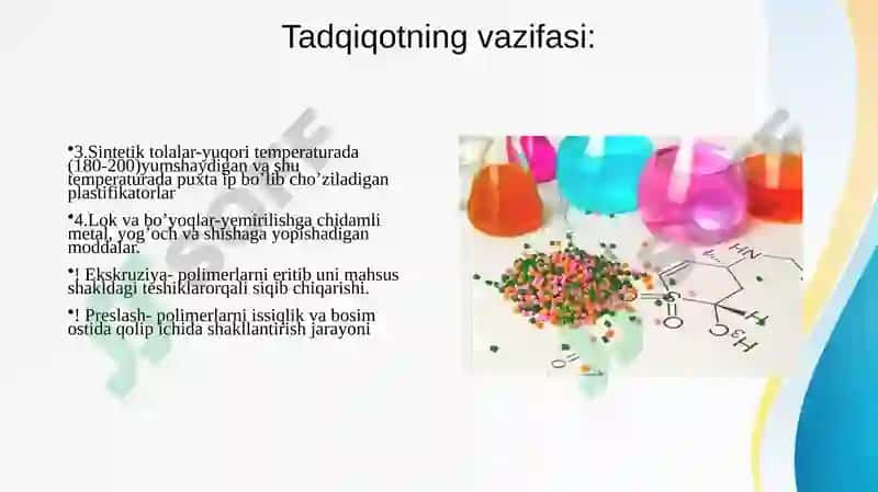 Polimerlarning o'quvchanligini oshirish uchun plastifikatorlar 4
