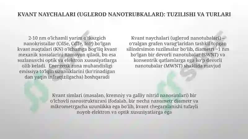 Nanoelektronika materiallari Kvant nuqtalari iplar va o’ralar 4