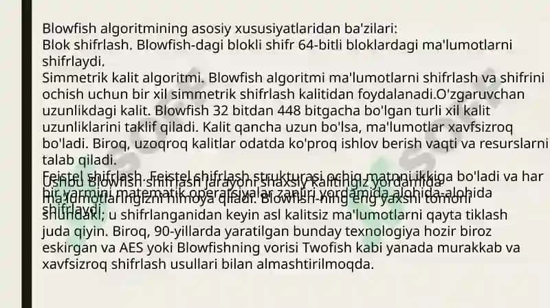 Zamonaviy simmetrik blokli shifrlar: Blowfish shifrlash algoritmi 4
