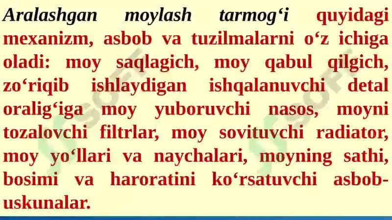 Moylash tizimi turari va dvigatellarga qo'llanildigan molyar 4
