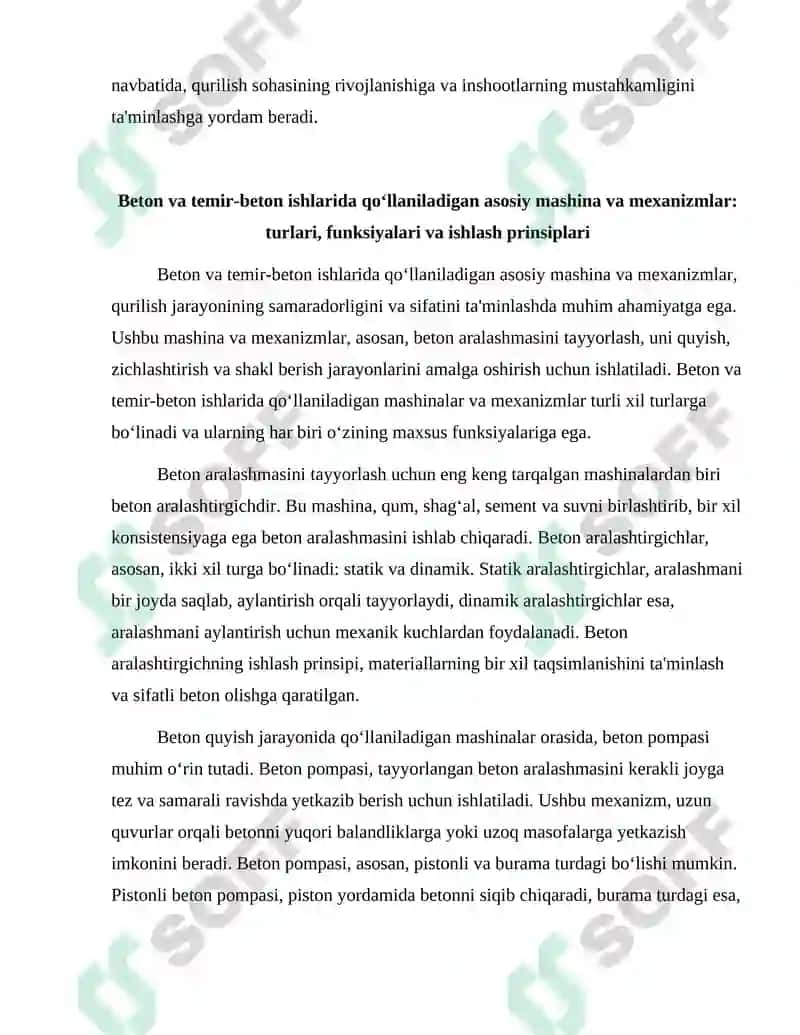 Beton va temir-beton ishlaridagi qo'llaniladigan mashina va mexanizmlarni tanlash 4