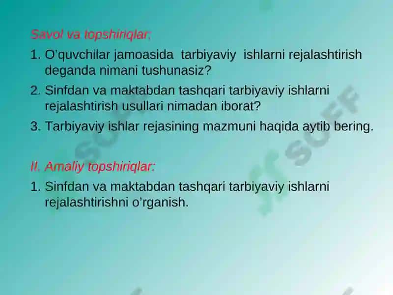 Sinfdan va maktabdan tashqari tarbiyaviy ishlarni rejalashtirish metodikasi 4