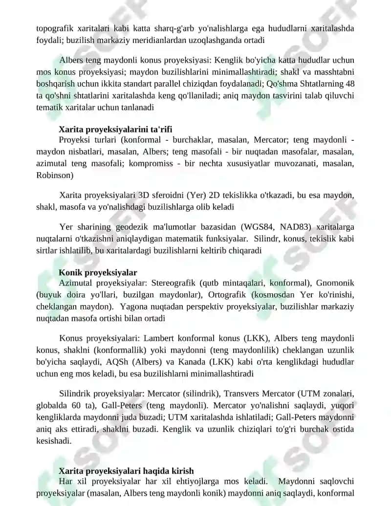 Kartografik proeksiyalar va ularning turlari 4