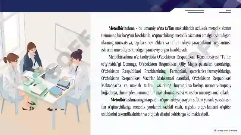 Uzluksiz metodik xizmat va metodbirlashmalar faoliyatini tashkil etish va boshqarish. 4