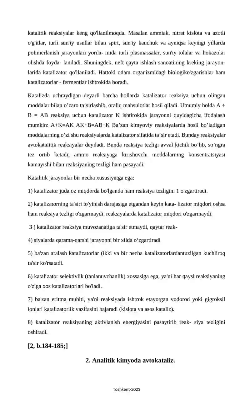 Analitik kimyoda avtokatalitik reaksiya va uning hosil bo’lish usuli. 4
