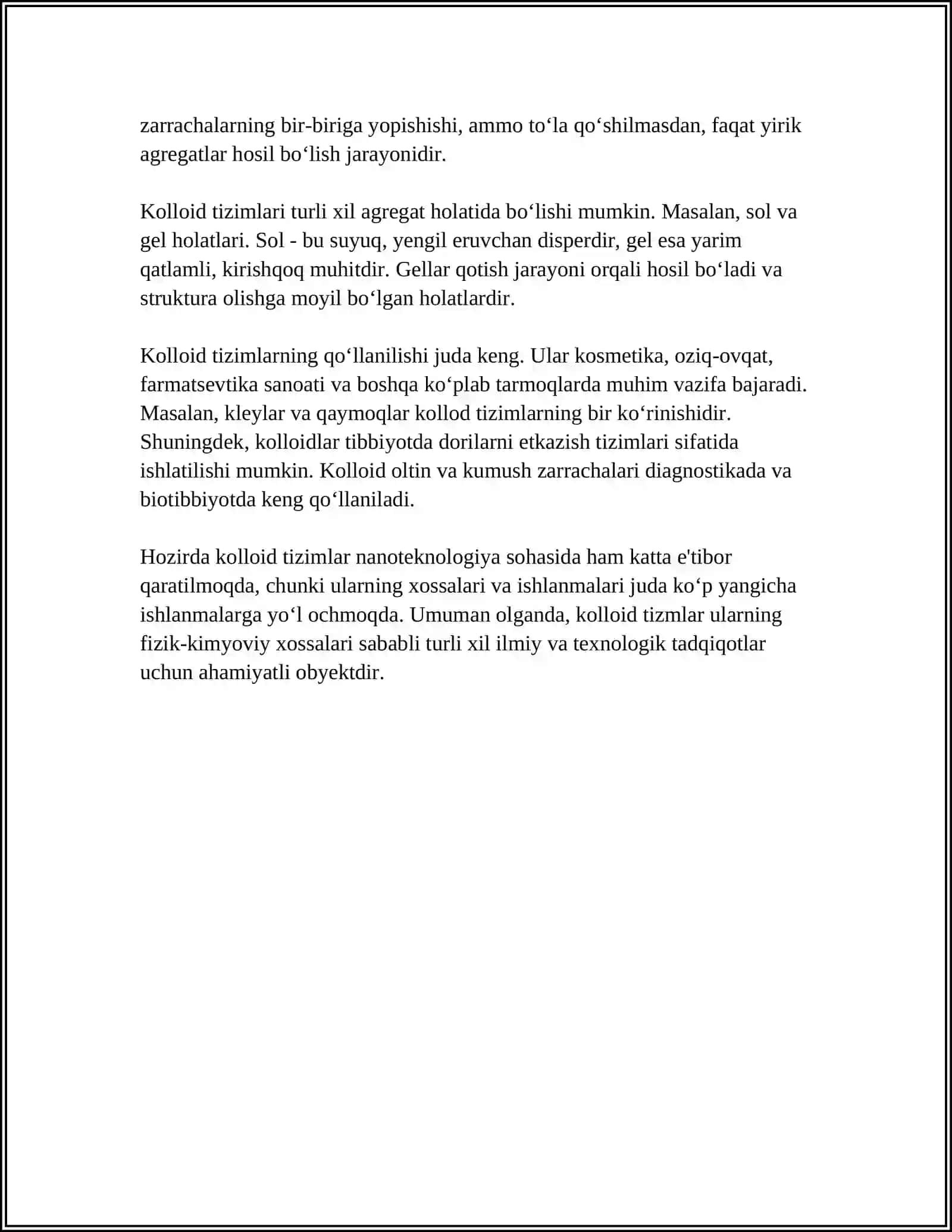 KOLLOID SISTEMALARNI TAYYORLASH USULLARI VA ULARNING MOLEKULYAR KINETIK XOSSALARI 4