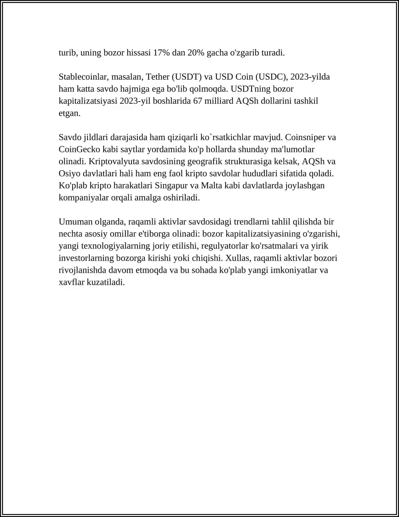 RAQAMLI AKTIVLAR SAVDOSIDA KURSLARNI PROGNOZ QILISH USULARI 4