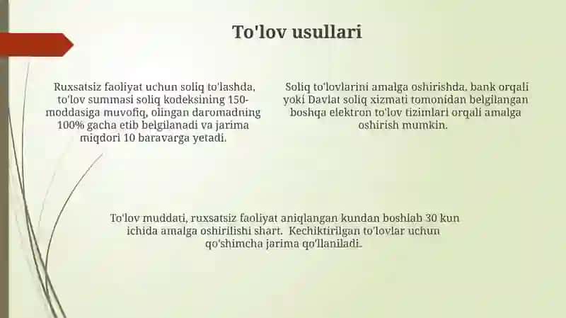 Ruxsatnomasiz to'lanadigan soliqlar 4