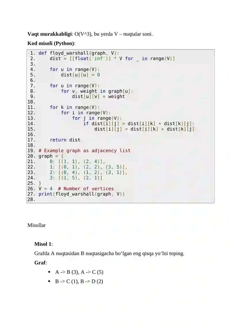 Dijkstra algoritmi, Graflarda eng qisqa yo‘lni aniqlash algoritmlari 4