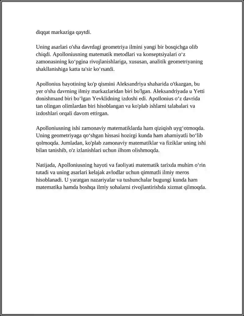 PERGA APOLLONIUSNING MATEMATIKAGA QO'SHGAN HISSASI 4
