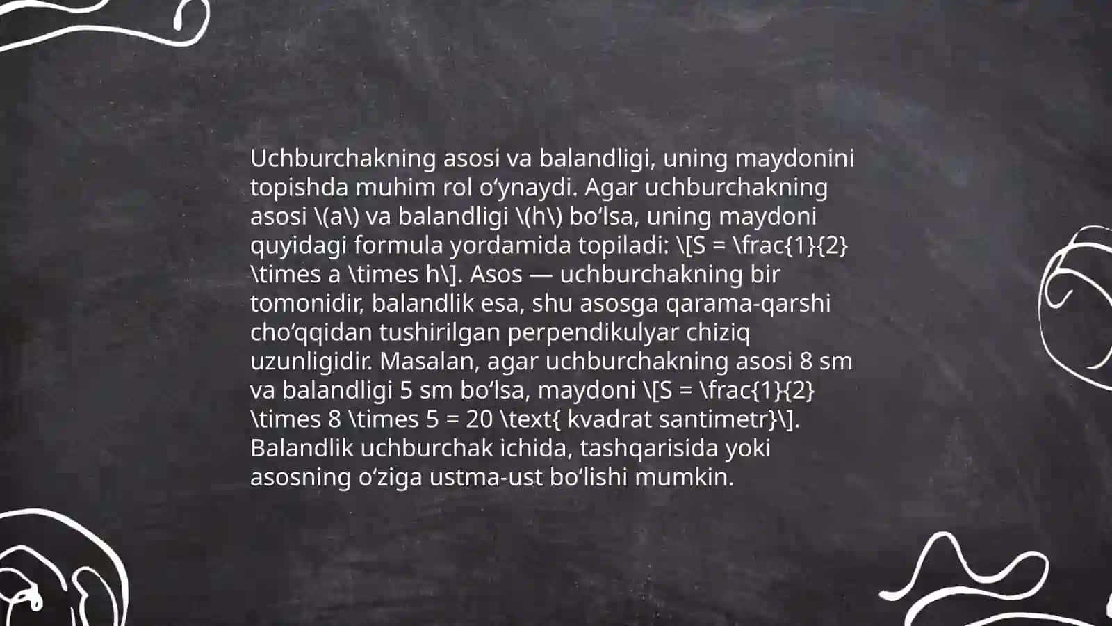 Uchburchak yuzini burchak sinusi yordamida hisoblash 4