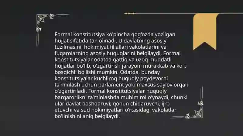 Formal va moddiy Konstitutsiya yuridik va amaliy konstitutsiya 4