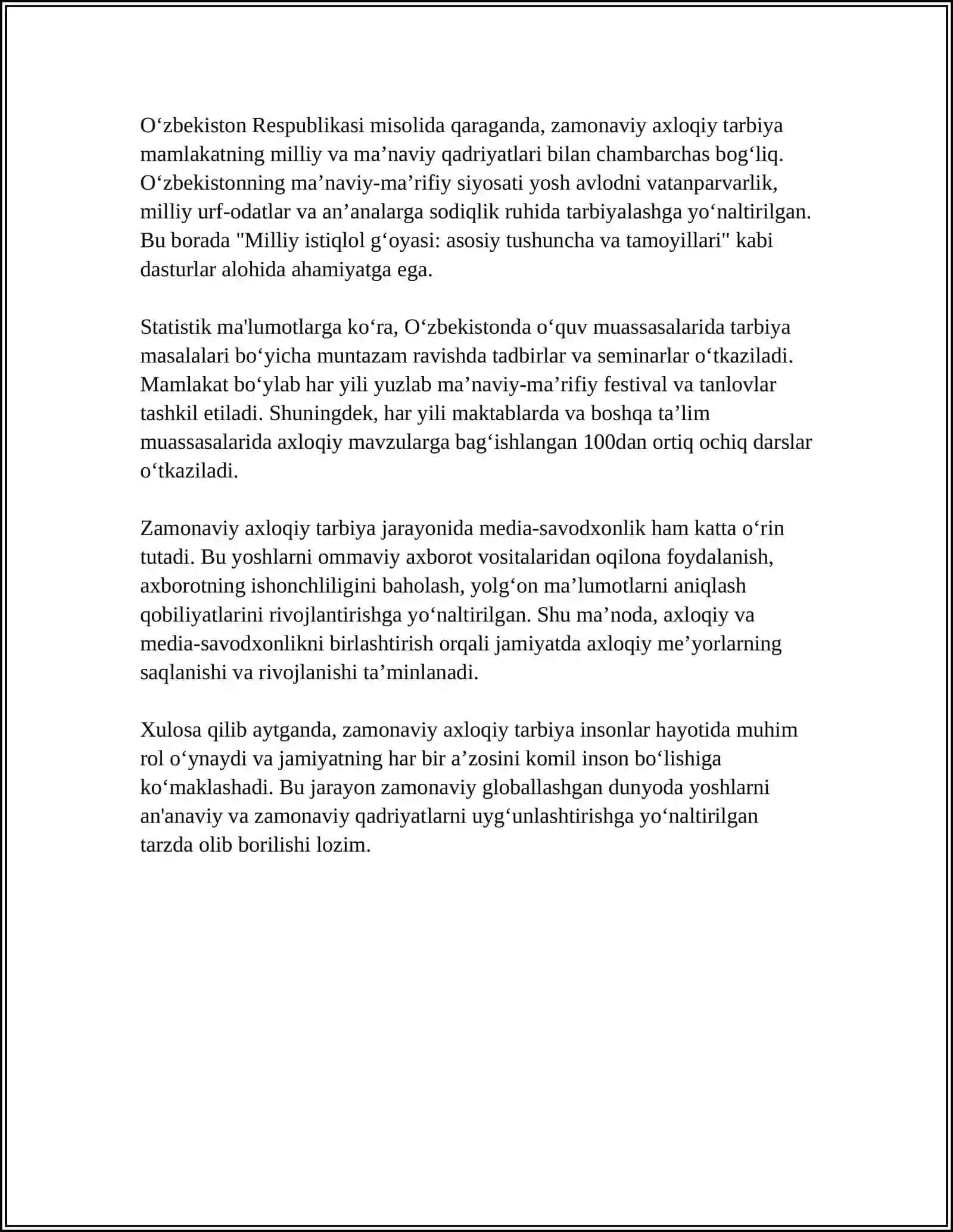 ZAMONAVIY AXLOQIY TARBIYANING YUTUQLAR VA KAMCHILIKLARI 4