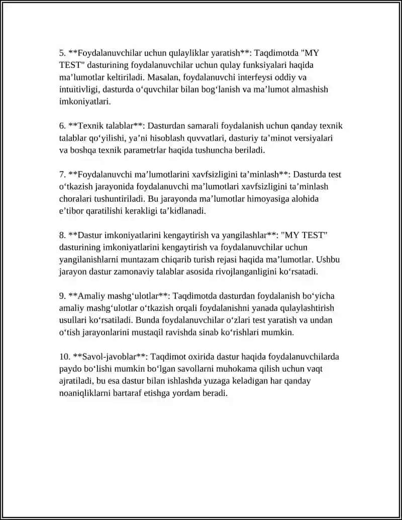 MY TEST DASTURI VA UNDAN FOYDALANISH POWER POINT DASTURIDA TAYYORLANSIN 4