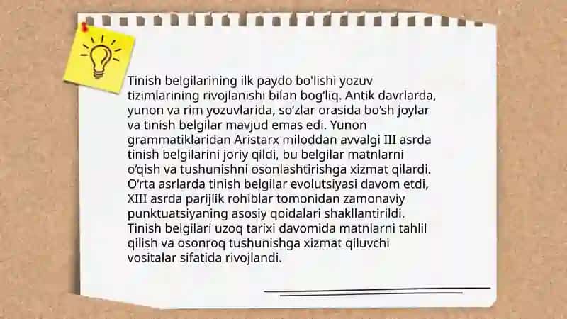 Punktuatsiya tarixi.Tinish belgilarining turlari 4