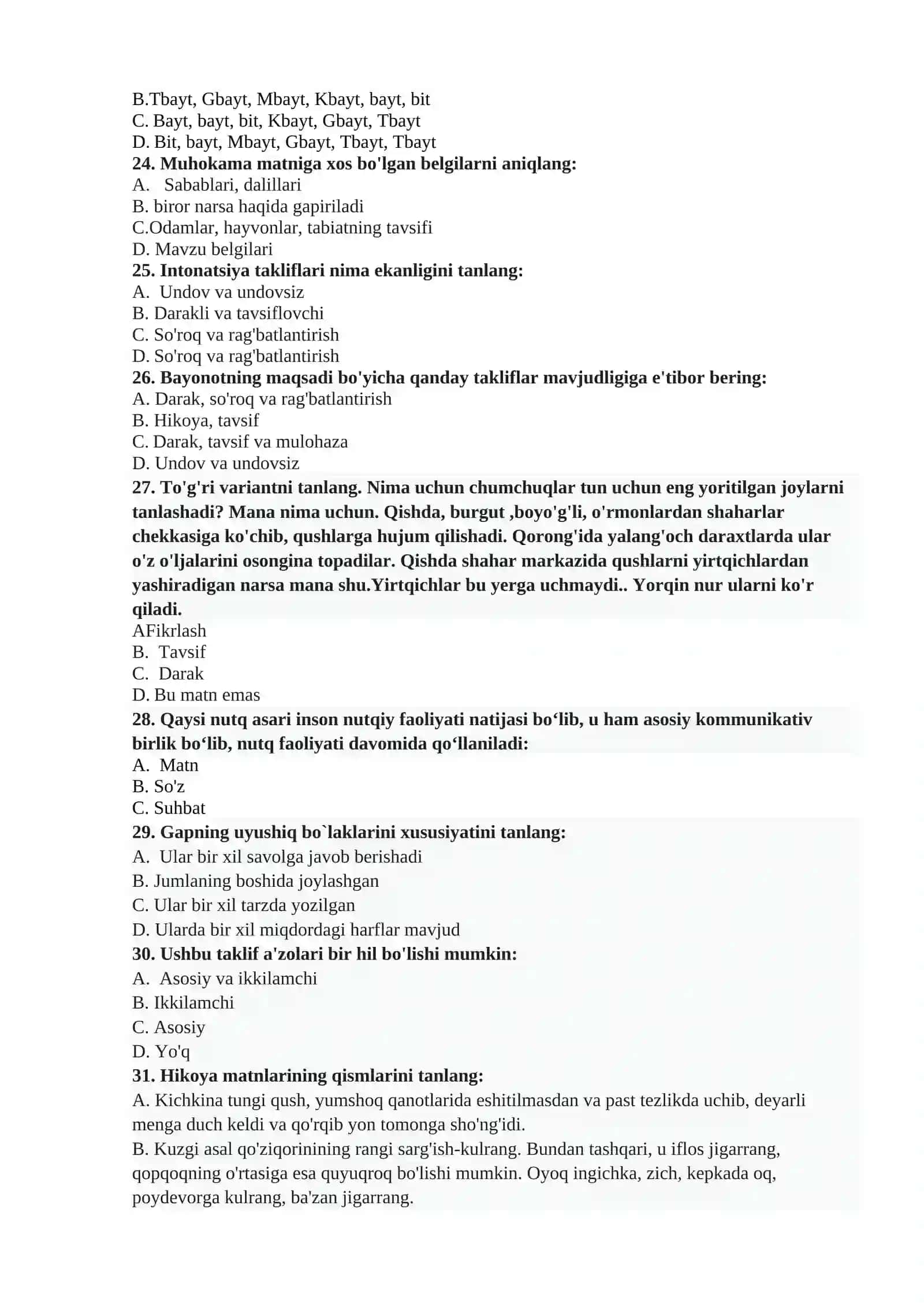 Akademik yozuv fanidan yakuniy nazorat testlari 4