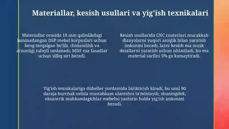 Mebel ishlab chiqarish mexanizmlari va qo'llanmalari 4