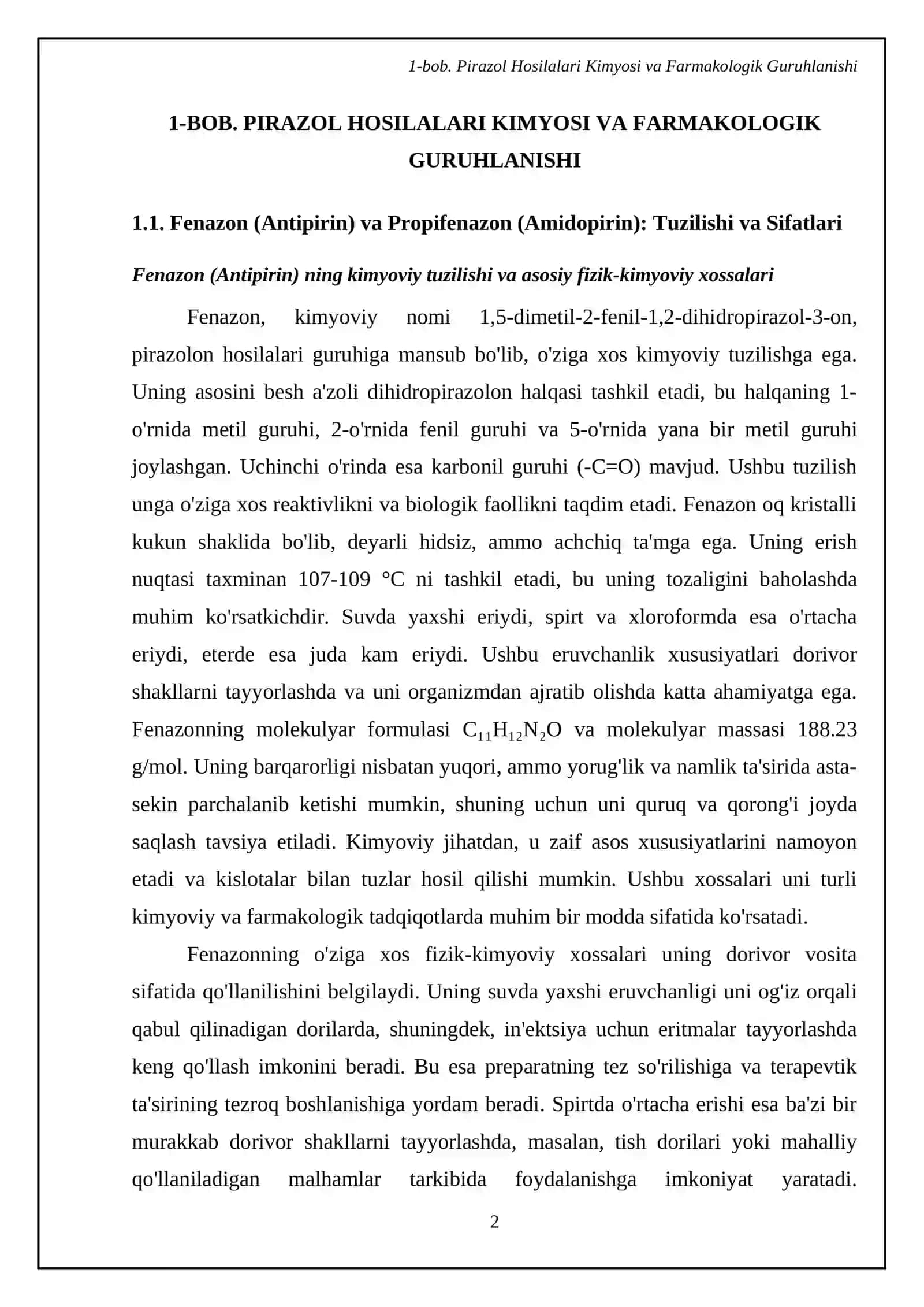 Pirazol Hosilalari Kimyosi va Farmakologik Guruhlanishi 4