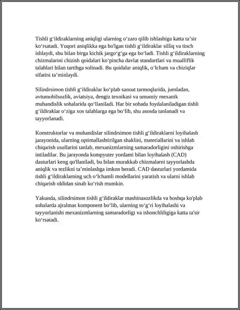 SILINDRSIMON TISHLI GʻILDIRAKLARNI KONSTRUKSIYASI BILAN TANISHISH VA ULARNI CHIZMALARINI CHIZISH QOIDALARI 4