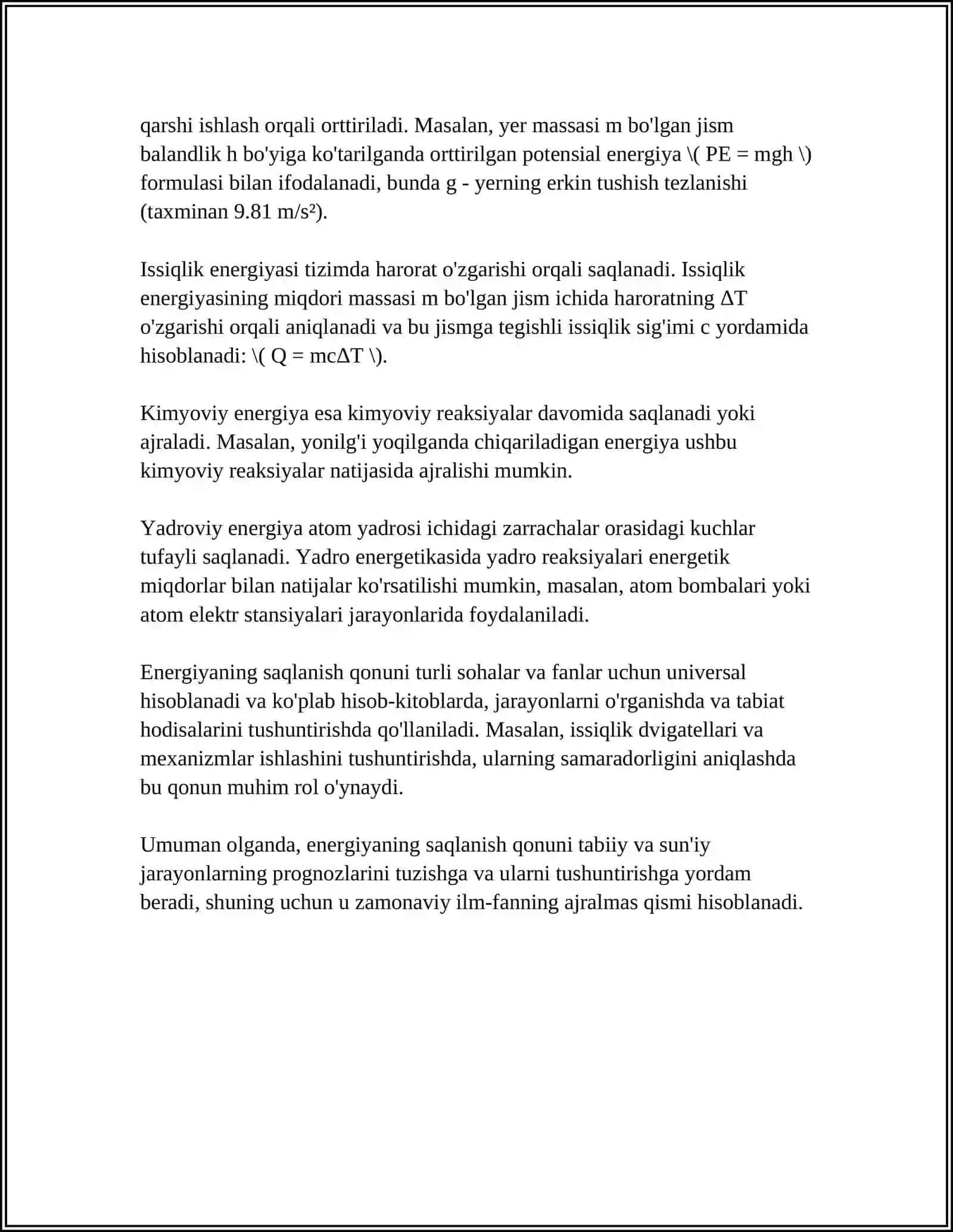TERMODINAMIKANING 1-QONUNI 4