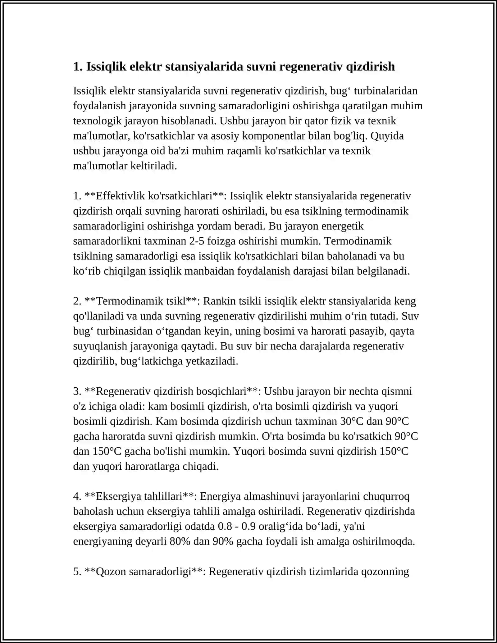 ISSIQLIK ELEKTR STANSIYALARIDA DEAERATORSIZ SUVNI REGENERATIV QIZDIRISH CHIZMALARI 4