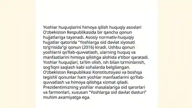 Oʻzbekistonda yoshlarga oid siyosatning xuquqiy asoslari 4