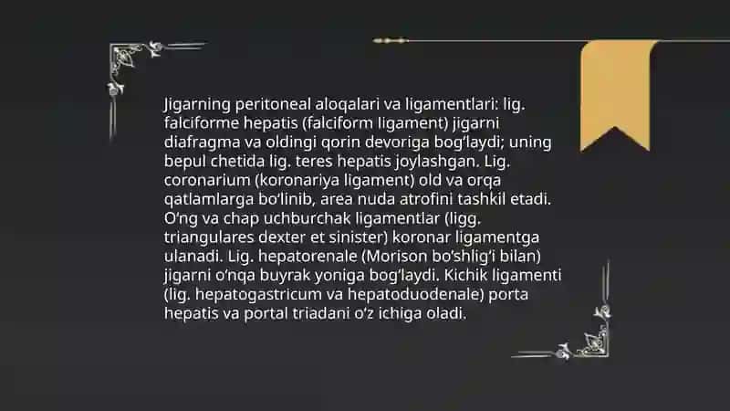 Jigar, taloq va medaosti bezining tuzilishi, topografiyasi va funksional anatomiyasi 4