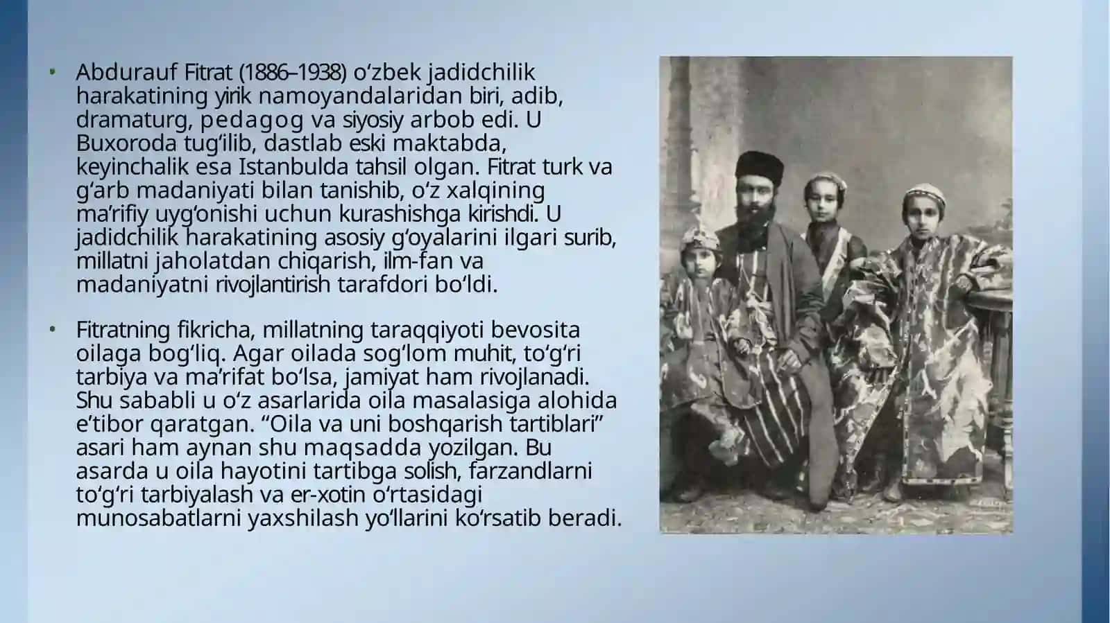 Abdurauf fitratning "oila va uni boshqarish tartiblari" asarini o'rganish va tahlil etish 4